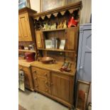 19th Century Pine farmhouse dresser with plate rack above, 42" width