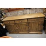 Pine kitchen work base of three drawers & three cupboards 66" length