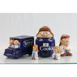 Collection of five Tetley Wade figures to include; Cookie Jar, Money Box, Salt & Pepper, van
