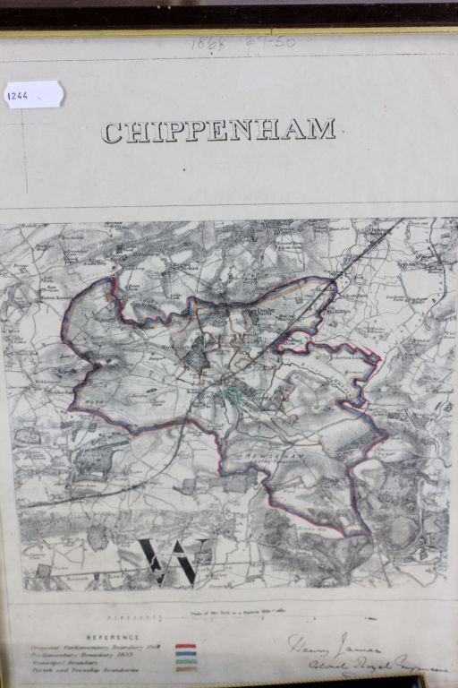 Framed & glazed prints and photographs to include a 19th Century map of Chippenham and Corsham - Image 3 of 6