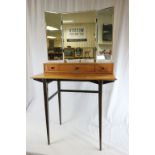 Heal's of London 1950's Teak Dressing Table with Triptych Mirror and three drawers with dark stained