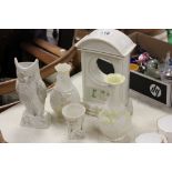 Five Items of Belleek to include Glenveigh Clock Stand and an Owl