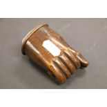 An antique treen snuff box in the form of a hand possilbly Masonic.