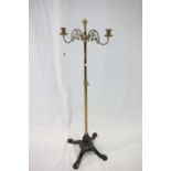 Victorian Brass Standard Telescopic Two Branch Candle Holder on heavy cast iron four paw base