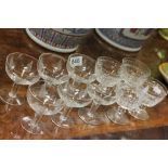 Set of Six Stuart Crystal Sundae Dishes, each with five etched leaves together with another Set of