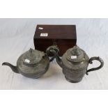 Georgian Rosewood Tea Caddy and Two 19th century Pewter Teapots