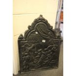 Antique Iron Fire Back cast with figures at Court