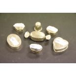 Collection of six small White metal & hallmarked Silver pill boxes and a hallmarked Silver thimble