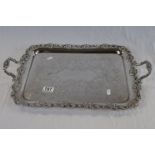 Good Quality Silver Plated Twin Handled Serving Tray with embossed foliate border