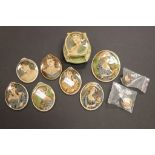 Collection of seven Wade porcelain Plaques depicting females and a similar trinket box plus two Wade