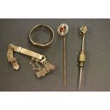 Vintage 9ct Gold ring, bracelet and two hatpins