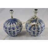 Pair of Modern Chinese Blue and White Ceramic Bulbous Table Lamps