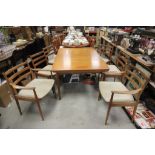 Mid 20th century Danish Cado Teak Extending Dining Table together with Six Dining Chairs