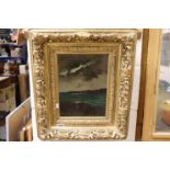 Oil on Board of a Steam Boat on Stormy Seas signed lower left contained in a Heavy Ornate Gilt