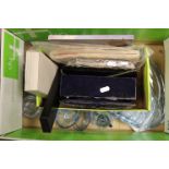 A quantity of handbags,gloves etc and Two glass dressing table sets
