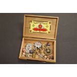 Cigar Box containing Collection of Military Badges including SAS and Silver Royal Marine, etc