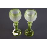 Pair of 19th Century Bohemian green glasses with engraved Monograms