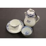 18/19th Century ceramic Teapot, teacup and shallow bowl, possibly Worcester and an Oriental tea