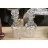 Pair of 19th century three ring decanters.