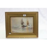 Gilt framed & glazed Watercolour of a ailing ship in rough seas and signed by the Artist