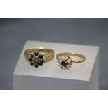 9ct Gold Diamond and Sapphire Ring plus another Ring