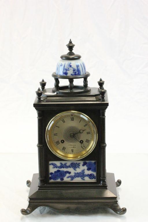 J W Benson Bronze & Ceramic mantle key wind clock