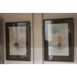 Pair of framed & glazed Watercolours of ships by R O Lawson 1897