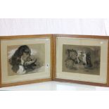 Two framed & glazed Charcoal sketches to include a Hunting dog with Game bird in mouth and three