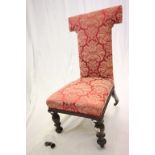 Victorian Prie Dieu Chair on Turned Bulbous Legs and Castors