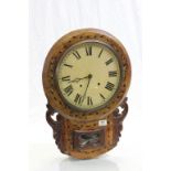 Late 19th / Early 20th century Tunbridge Ware Style Inlaid Drop Dial Wall Clock with large