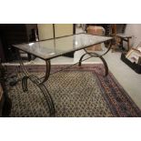 Glass Top Long Coffee Table on Metal Base
