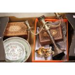 Mixed Lot including Three Carved Bone Inlaid Boxes, Collection Adams Calyx Ware Bowls, Silver