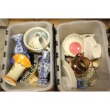 Two boxes of vintage ceramics, glass and silver plate