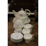 Victorian White Tea Service with Gold Painted Flowers and Rims comprising Teapot, Lidded Sugar Bowl,