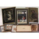 Box of pictures and prints to include oriental and military