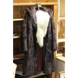 Vintage Fur coat with Victor Seqall London Furrier label & a White Fox Fur stole