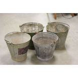 Four vintage galvanised Buckets