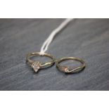 Two 14ct yellow gold diamond rings one with a marquise stone