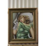 A framed and glazed oil on board