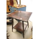 Early 20th century Square Oak Two Tier Side Table