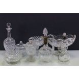 Collection of Antique Glass including Claret Jug with Silver Plated Rim, Decanter with Silver