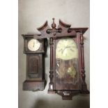Two vintage wooden cased clocks to include a Miniature Long case style