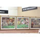 Three framed & glazed Humorous prints of Dogs playing Pool by Arthur Sarnoff
