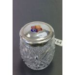 Cut glass biscuit barrel with Sterling silver & enamel lid