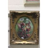 Framed ceramic fairy scene plaque