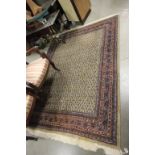 Thick Wool Rug with Geometric Pattern surrounded by multiple boarders