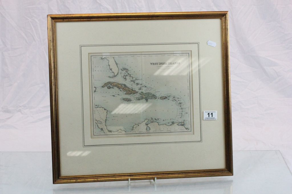 Framed & glazed 19th Century Map of West India Islands