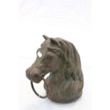 Heavy Cast Iron painted horse head with ring in its nose