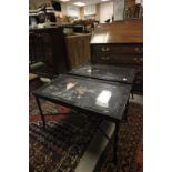 Pair of Early 20th century Ebonised Low Side Tables with Mother of Pearl Inlay and Faux Bamboo Legs