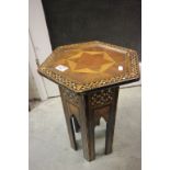 Anglo Indian Mixed Wood Inlaid and Mother of Pearl Hexagonal Side Table
